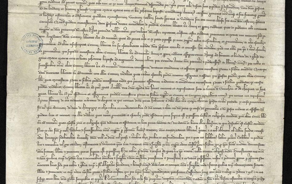 Charte scellée de Mahaut d’Artois à l’intention des Chartreux de Gosnay sur parchemin, avril 1325.