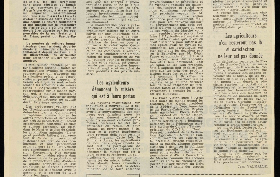Article : "Agriculteurs en colère à Arras : jets de tomates et de pommes de terre contre la Préfecture".