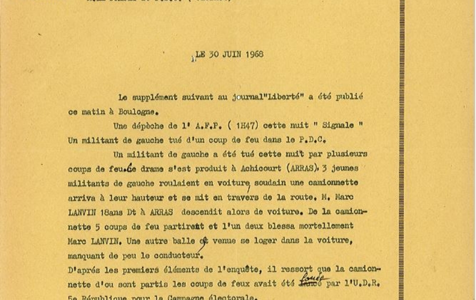 Télégramme : "Le supplément suivant au journal Liberté a été publié ce matin à Boulogne...".