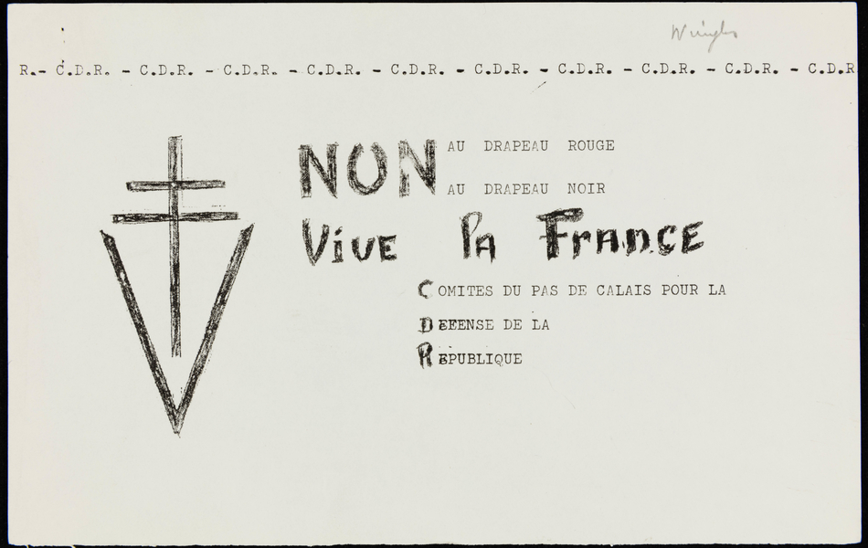 Tract : "Non au drapeau rouge. Non au drapeau noir. Vive la France...".