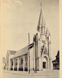 Gravure noir et blanc montrant une église.