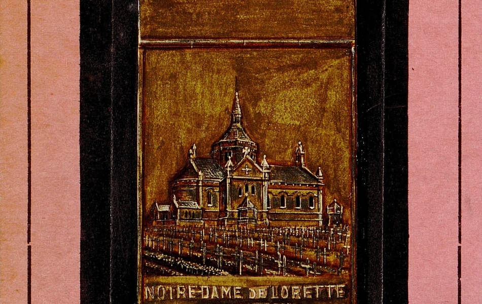 Plaque de cuivre gravée représentant la basilique de Notre-Dame de Lorette.