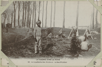 Carte postale noir et blanc montrant des indiens en train de dépecer des bêtes.