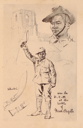 Esquisse montrant un soldat brandissant un couteau au-dessus de sa tête.