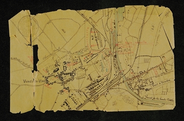 Carte manuscrite établissant les positions militaires allemandes à Sailly-sur-la-Lys.