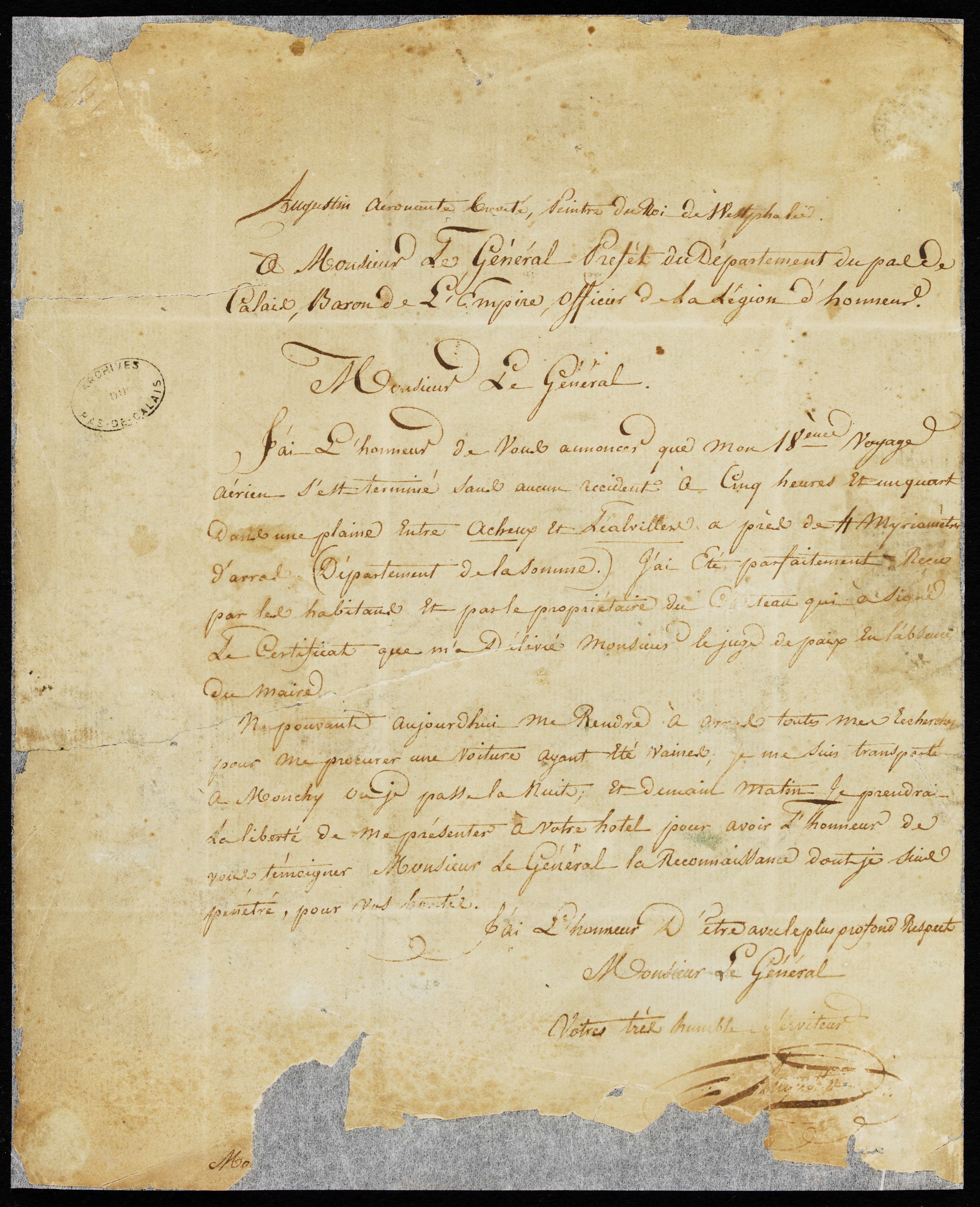 Lettre manuscrite retranscrite ci-contre.