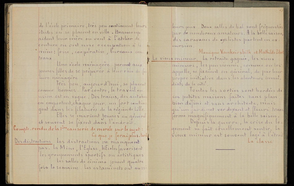 Double page d'un cahier manuscrit retranscrit ci-contre. 