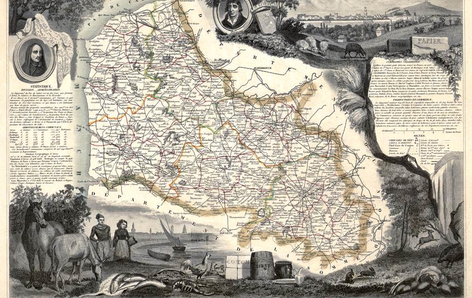 Carte du Pas-de-Calais monochrome.