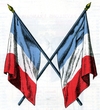 Dessin en couleur montrant deux drapeaux français croisés.