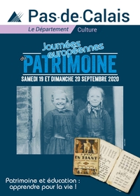 Affiche couleur. Sous le titre "Journées européennes du patrimoine, samedi 19 et dimanche 20 septembre 2020" se trouve une photographie noir et blanc montrant deux fillettes riant. En-dessous, le sous-titre suivant : "Patrimoine et éducation : apprendre pour la vie !".
