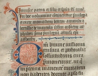 Extrait de cartulaire : texte manuscrit en latin introduit par une lettrine.